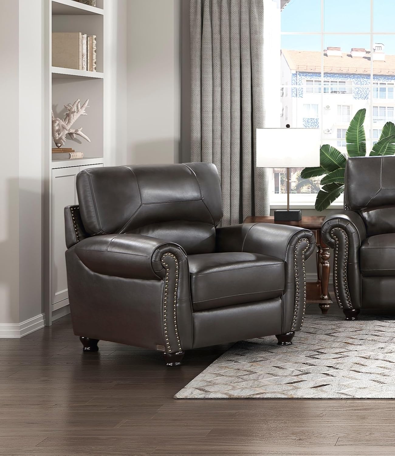 Traditional Living Room 3pc Sofa Set Brown Leather Plush Sofa Loveseat Chair