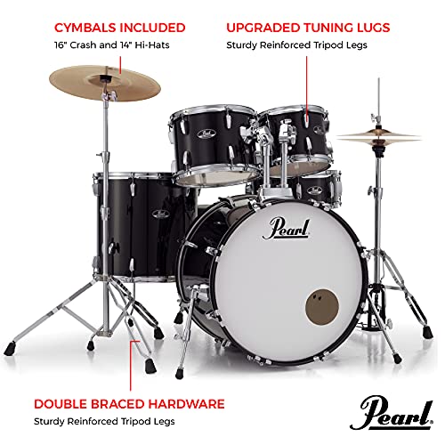 Pearl Roadshow Drum Set 4-Piece Complete Kit with Cymbals and Stands, Charcoal Metallic (RS584C/C706)