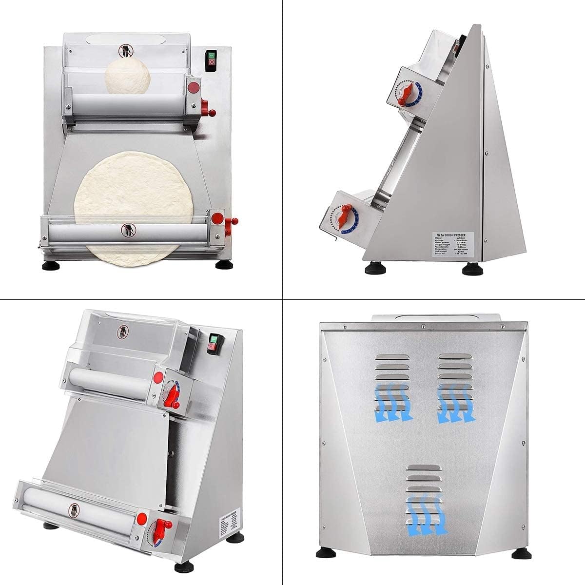 Pizza Press, 370W Automatic Pizza Dough Roller Machine, Commercial Dough Sheeter Maker, 3-15 inch Pizza, 1-5.5mm Thickness