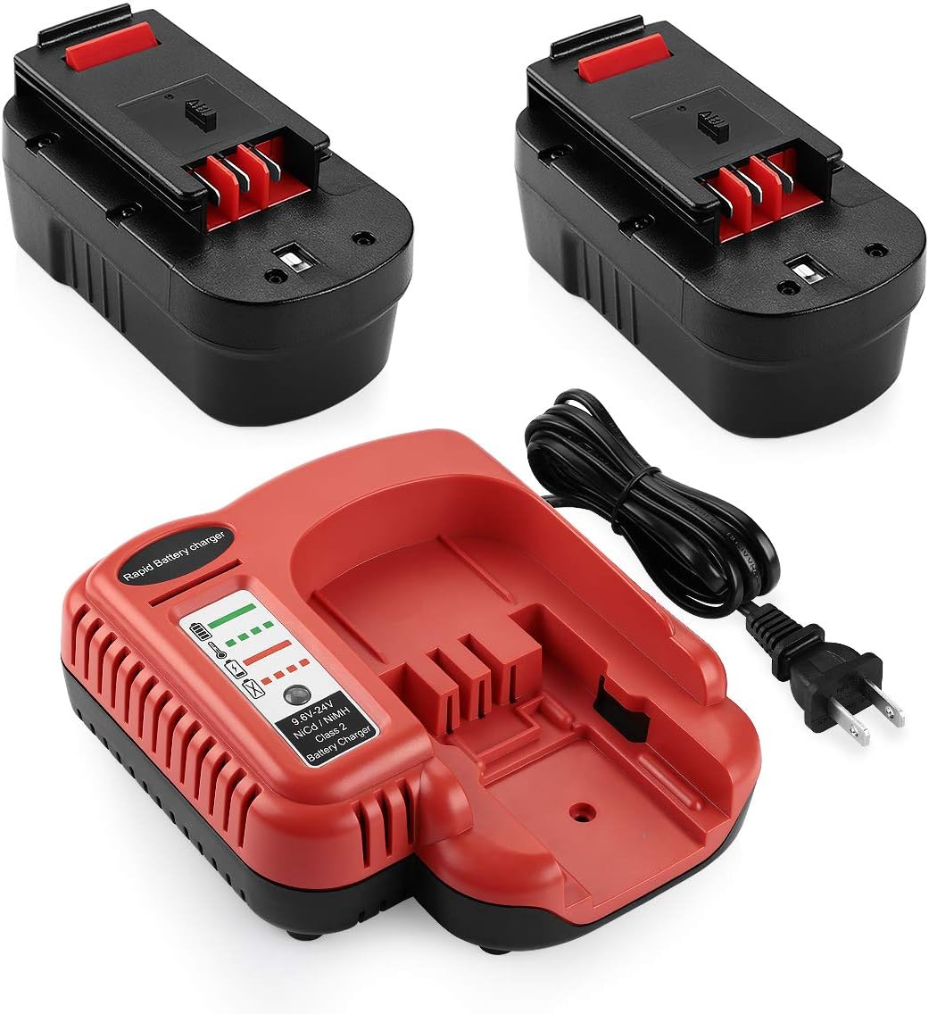 AYTXTG 2Pack 3.6Ah HPB18 Replacement Black and Decker 18V Battery for NiCad 18 Volt B&D Battery + BDCCN24 BDFC240 9.6V 18V 24V Black and Decker Battery Charger