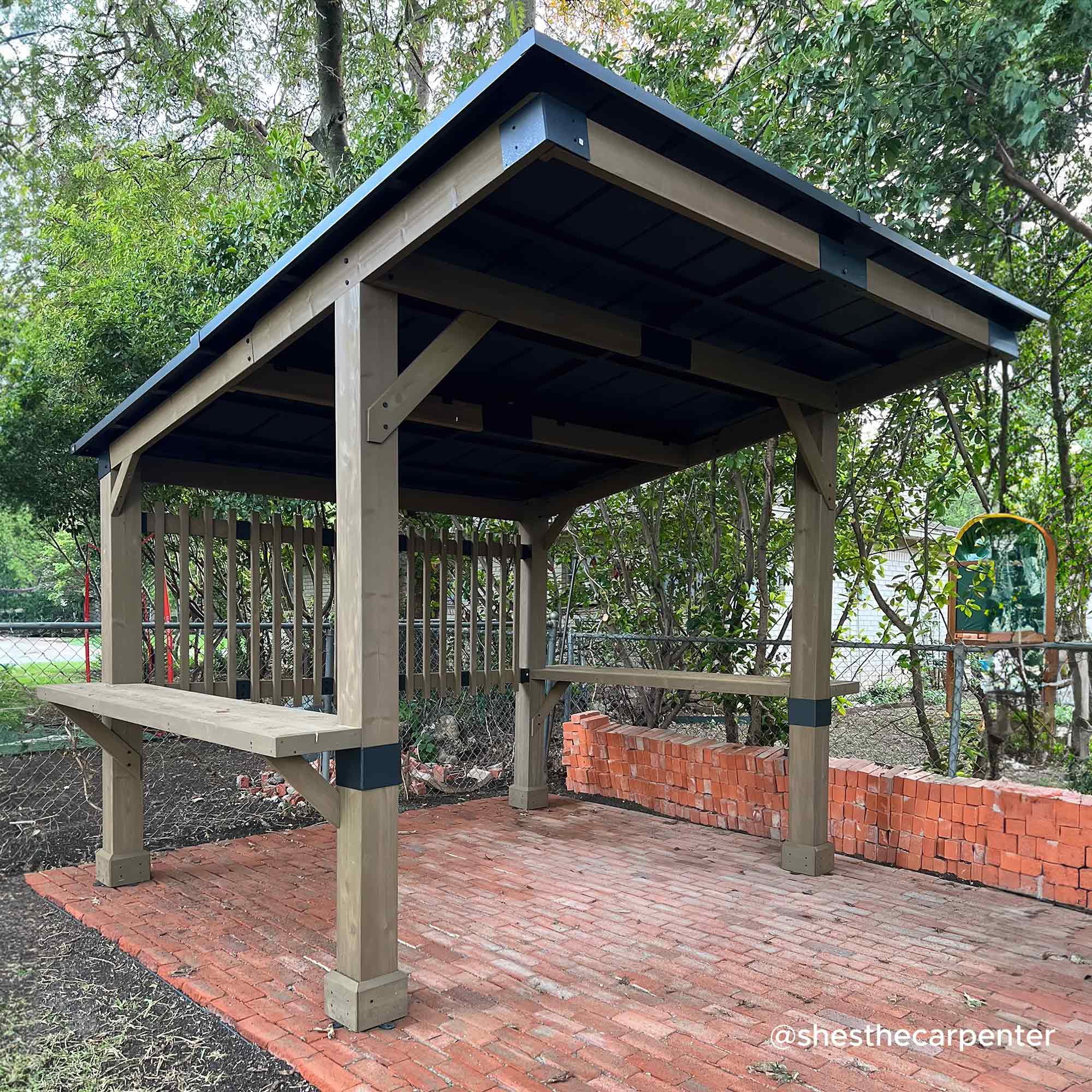 Sunjoy Wooden Grill Gazebo 10 ft. x 11 ft. Outdoor Cedar Frame BBQ Gazebo, Backyard Hot Tub Gazebo with Aluminum Hardtop Roof, Privacy Screen and Solid Bar Shelves