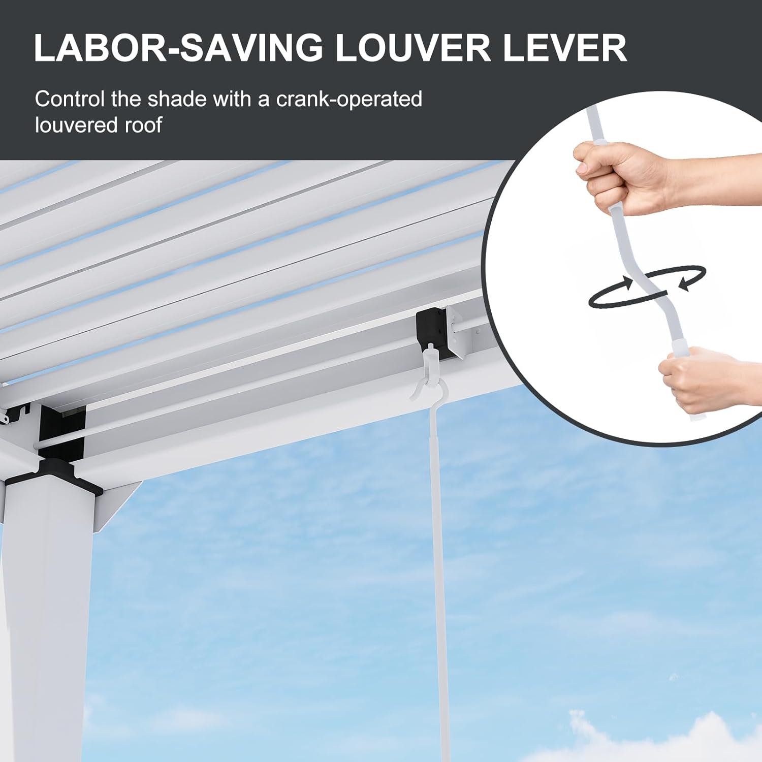 Aoodor Patio 20 x 10 FT Louvered Aluminum Pergola, Outdoor Gazebo with Adustable Hardtop, for Lawn and Garden - White