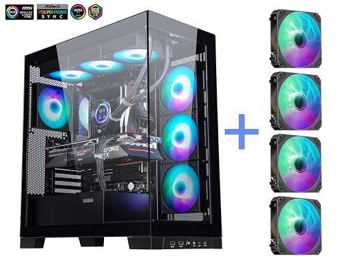 SAMA NEVIEW 4503 White Airflow Full Tower Case ATX PC Gaming Case Dual Tempered Glass 4X12CM ARGB Fan Pre-Install USB3.0X2 Type C Included 360mm AIO Support at Top