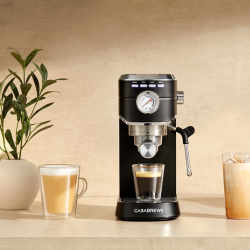 CASABREWS CM5418 Espresso Machine 20 Bar, Compact Espresso Maker with Steam Milk Frother, Stainless Steel Coffee Machine with 34oz Removable Water Tank for Cappuccino, Latte, Silver