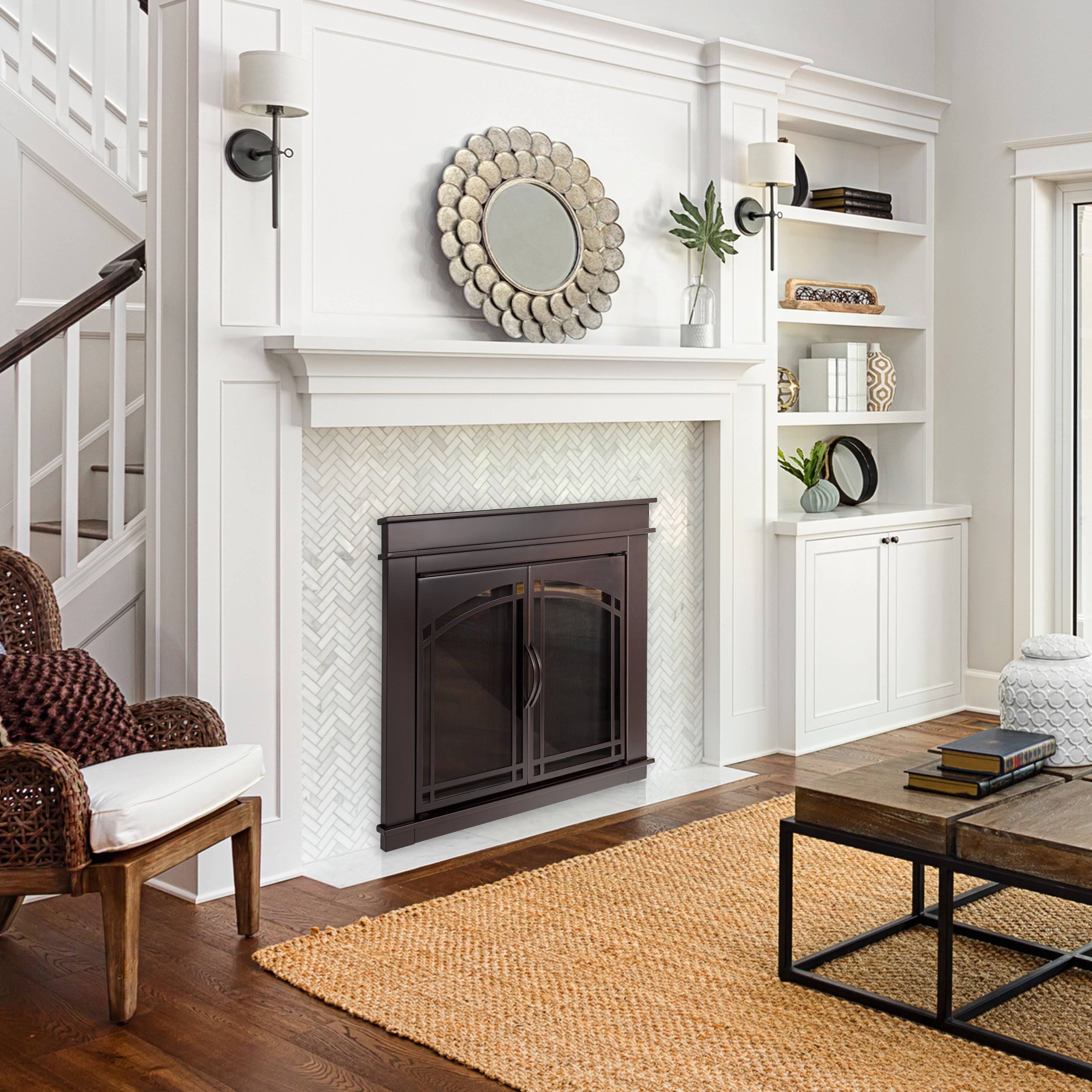 Pleasant Hearth Cabinet Style Fireplace Glass DOOR, Fenwick, Rubbed Bronze, Small