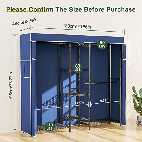 LEHOM G6C Heavy Duty Clothes Rack with Cover, Wire Garment Rack for Hanging Clothes, Compact Closet Storage Clothing Rack with Blue Oxford Fabric Cover, Adjustable Hanging Clothes Racks for Bedroom