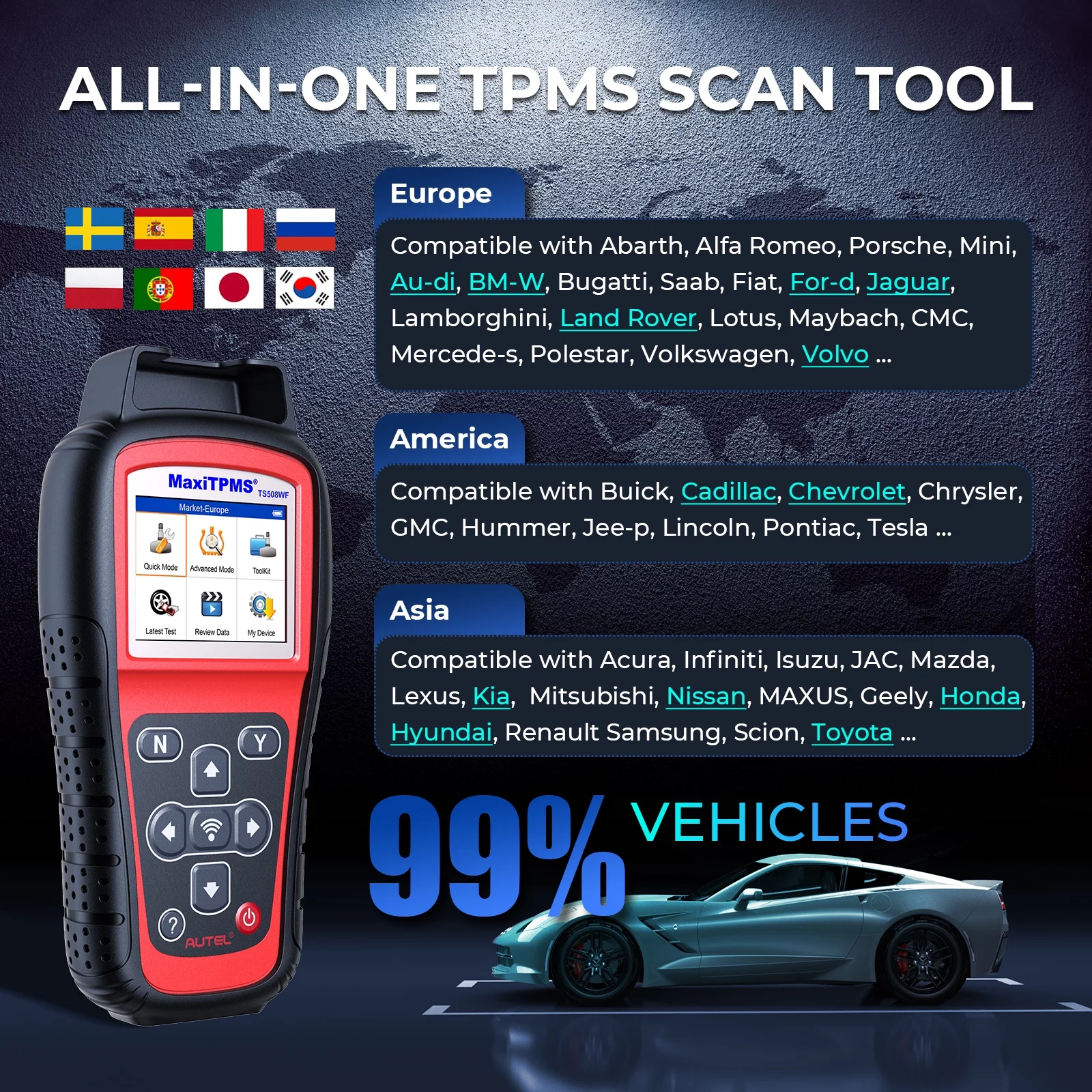 Autel MaxiTPMS TS508WF TPMS Programming Tool Relearn/Activate All Sensors, TPMS Scan Tool Read/Clear DTCs, TPMS Reset Upgraded of TS508 TS408
