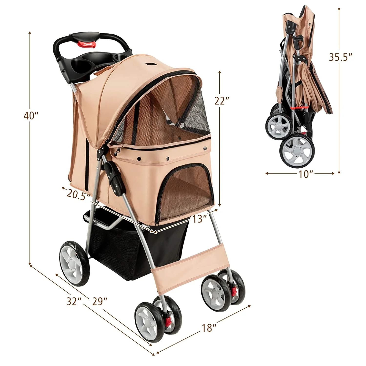 Folding Dog Stroller, Pet Stroller for Small Medium Dogs Cats Puppy, 4 Lockable Wheels Cat Stroller Travel Carrier Strolling Cart with Safety Belt, Removable Liner and Storage Basket (Navy)