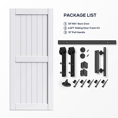 EaseLife 54 x 84 inch White Barn Door with 9FT Sliding Door Hardware Kit Included & Handle,Solid Wood Covered with Waterproof PVC Surface,DIY Assemblely,Easy Install,H-Frame,Fit 50-52in Wide Opening