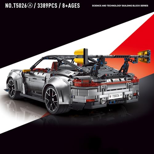 MISINI T5026 Sports Car Building Kit, 1:8 Scale MOC Sports Car Building Set for Adults, Building Bricks Racing Vehicle Toy, Collectible Motorsport, Great Gift for Men (3389 PCS)