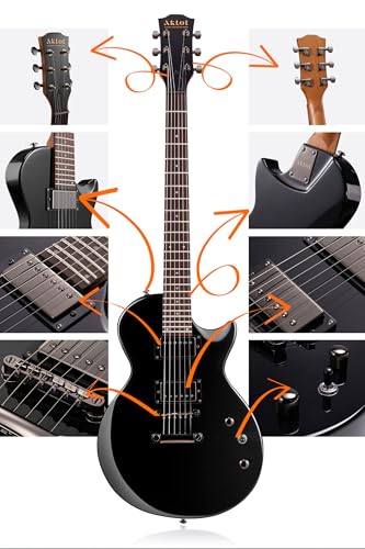 AKLOT Muti-Tone Electric Guitar with Coil-Split: Roasted Maple Neck, Flame Maple Graphic Top, Dual Humbuckers Pickups, Beginner Guitar Kit with Gig Bag, Lesson Book, Strap, Picks, Violet Venom