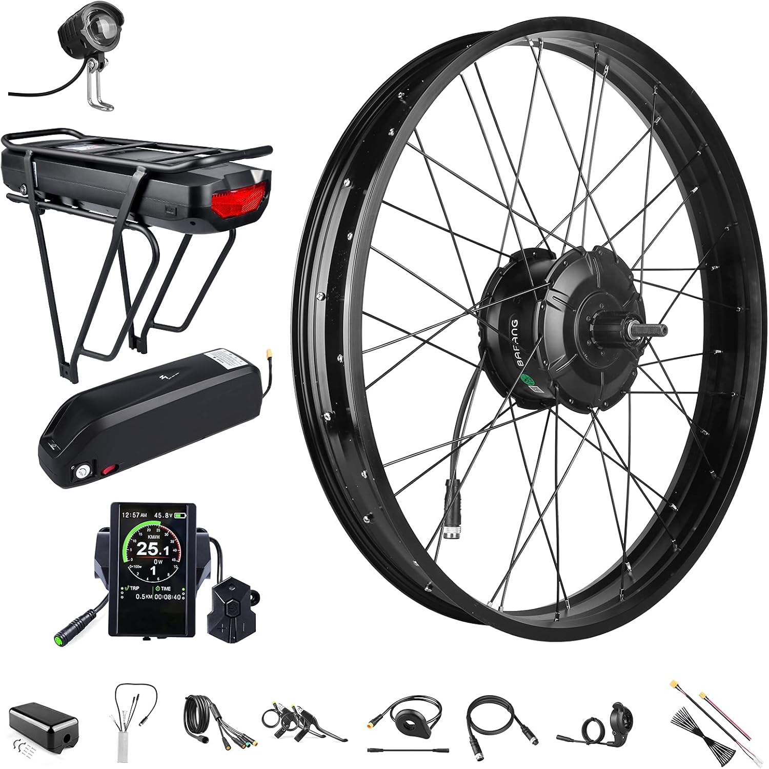 BAFANG 48V 1000W Rear Hub Motor Ebike Conversion Kit for 26 Fat Tire Bikes Cassette Rear Wheel Brushless Hub Motor Drive Electric Bicycle Conversion Kit with Optional Display and Ebike Battery
