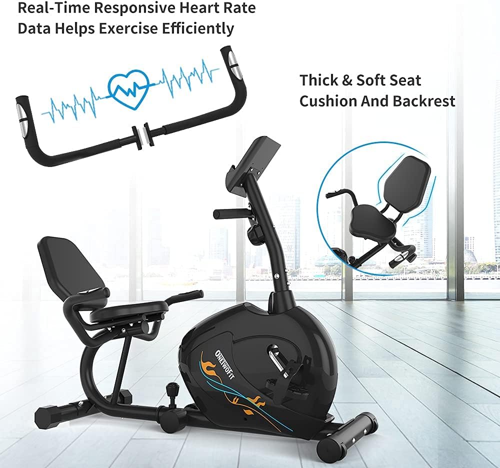 ONETWOFIT Recumbent Exercise Bike for Seniors and Adults, Indoor Stationary Bikes w 8 Level Resistance, LCD Monitor, Adjustable Seat, Cycling Fitness Equipment for Home Cardio Training 300 LB Capacity