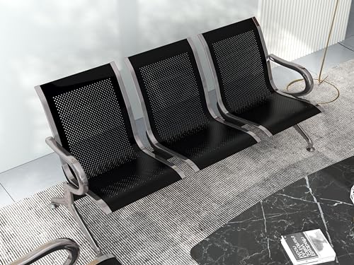 Kinsuite Waiting Room Bench Reception Chairs - Waiting Room Chairs Set of 2 with Arms 3-Seat PU Airport Reception Bench, Waiting Room Bench for Business Hospital Market, Black