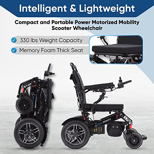 Fold and Travel Electric Wheelchairs for Adults Elderly Lightweight Power Wheel Chair Motorized (Blue, 17 Inches Seat Width)
