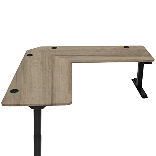 Electric Sit to Stand L-Shape 3-Leg Corner Desk - 72" L x 72" R - 4 Memory Settings - Ergonomic Front Edge - American Oak