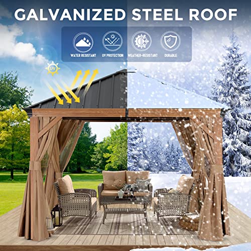 ABCCANOPY Hardtop Gazebo 8x8 - Outdoor Metal Hard Top Gazebo, Permanent Galvanized Steel Aluminum Framed Pavilion with Netting and Curtain for Patio Backyard Lawn Garden (Double Roof, Gray)