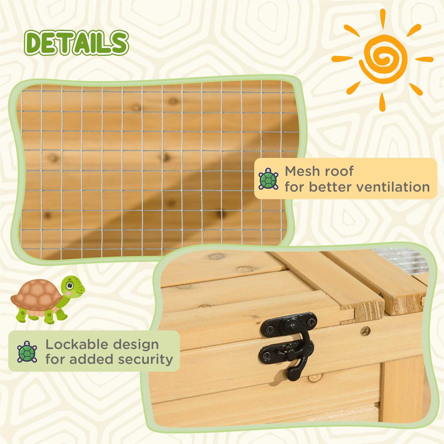 PawHut Wooden Tortoise House Turtle Habitat Enclosure Outdoor Reptile Cage - Pet Supplies online store