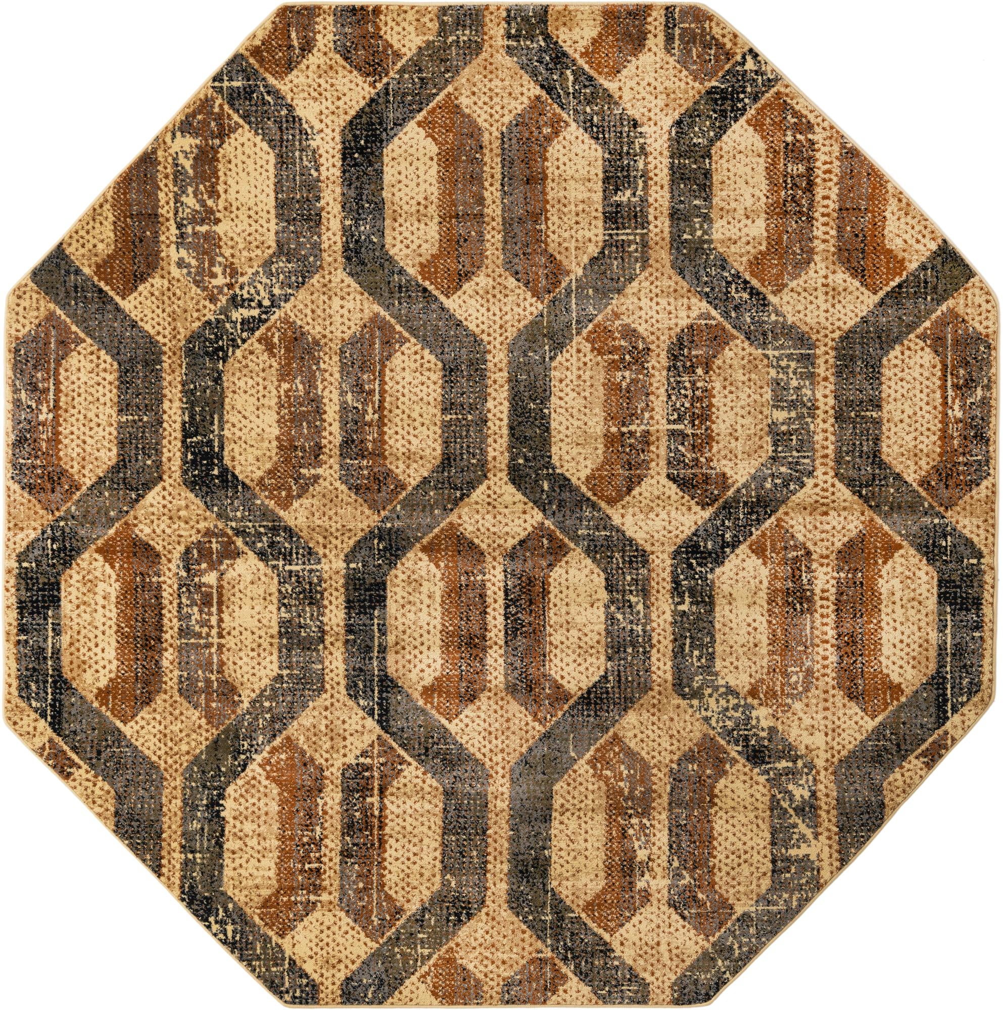 Rugs.com Saturn Collection Rug – 8 Ft Octagon Beige Cream Medium Rug Perfect For Living Rooms, Kitchens, Entryways