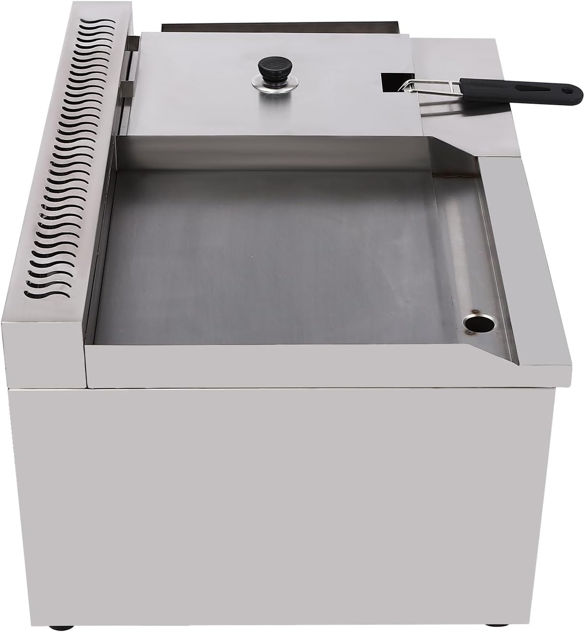 Gas Propane Griddle and Deep Fryer Fast Heating Flat BBQ Hot Plate Frying Machine with Dual Burners Multi-Function Grill and Oil Frying Cookware W/Basket Combo(Stainless Steel)