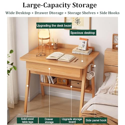 Home Office Writing Desk with Drawers, Modern Wood Table with Storage Shelves & Hooks, Computer Workstation Study Desk Writing Table Simple Zero Assembly without Chair(31.5inch/80cm, Walnut)