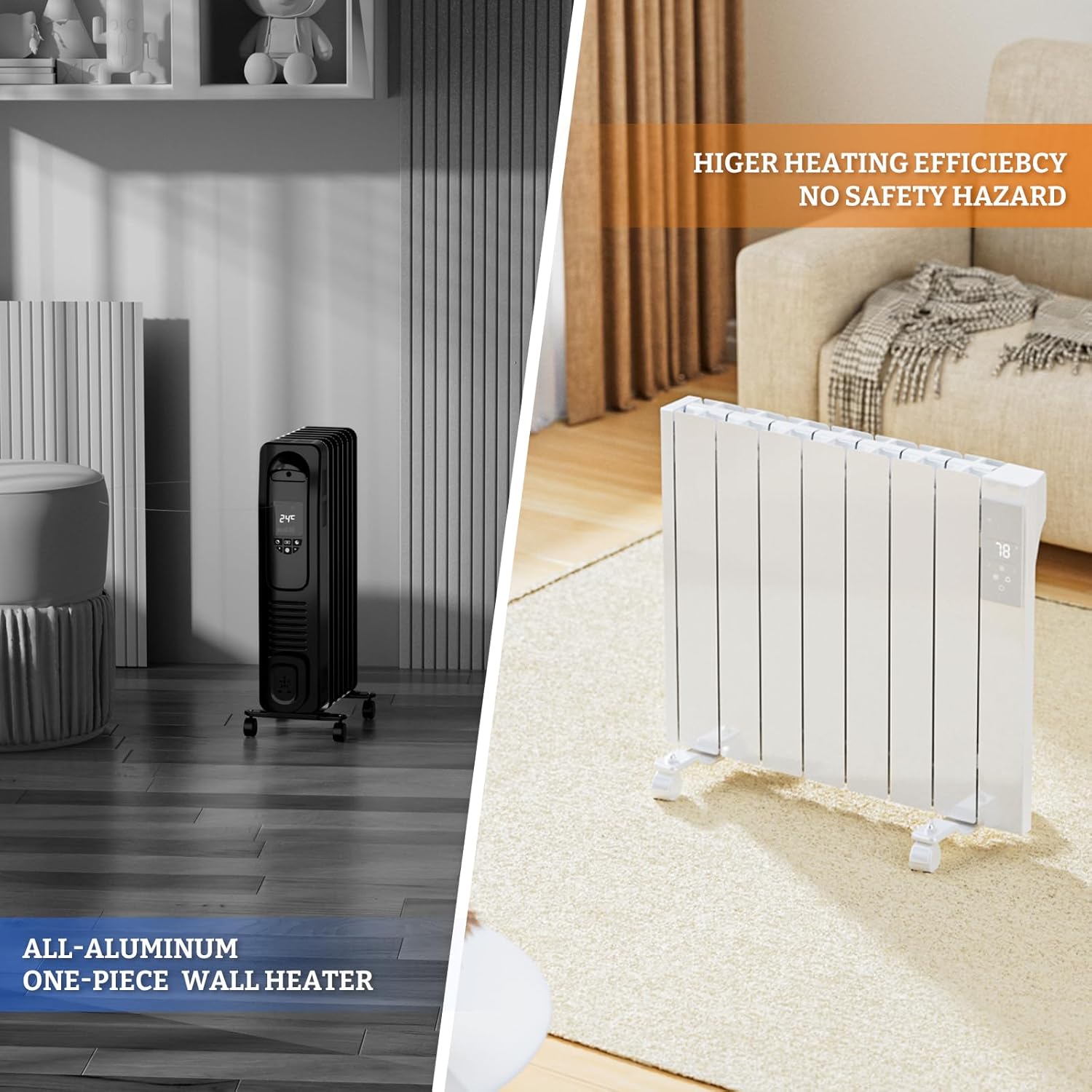 1500W Panel Heater - Electric Wall/Freestanding Aluminium Radiator/LED Display, Adjustable Thermostat, Timer & Safety Protection for Indoor Use in Living Room/Bedroom/Bathroom - White…
