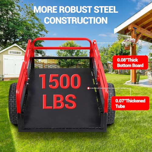 Heavy Duty Steel Dump Cart & Utility Trailer 1600LB Capacity ATV/Lawn Tractor Hauler with Dual Dumping Modes (Manual/Foot Pedal), All-Terrain Tires & Dual Bearings for Garden, Farm, Firewood