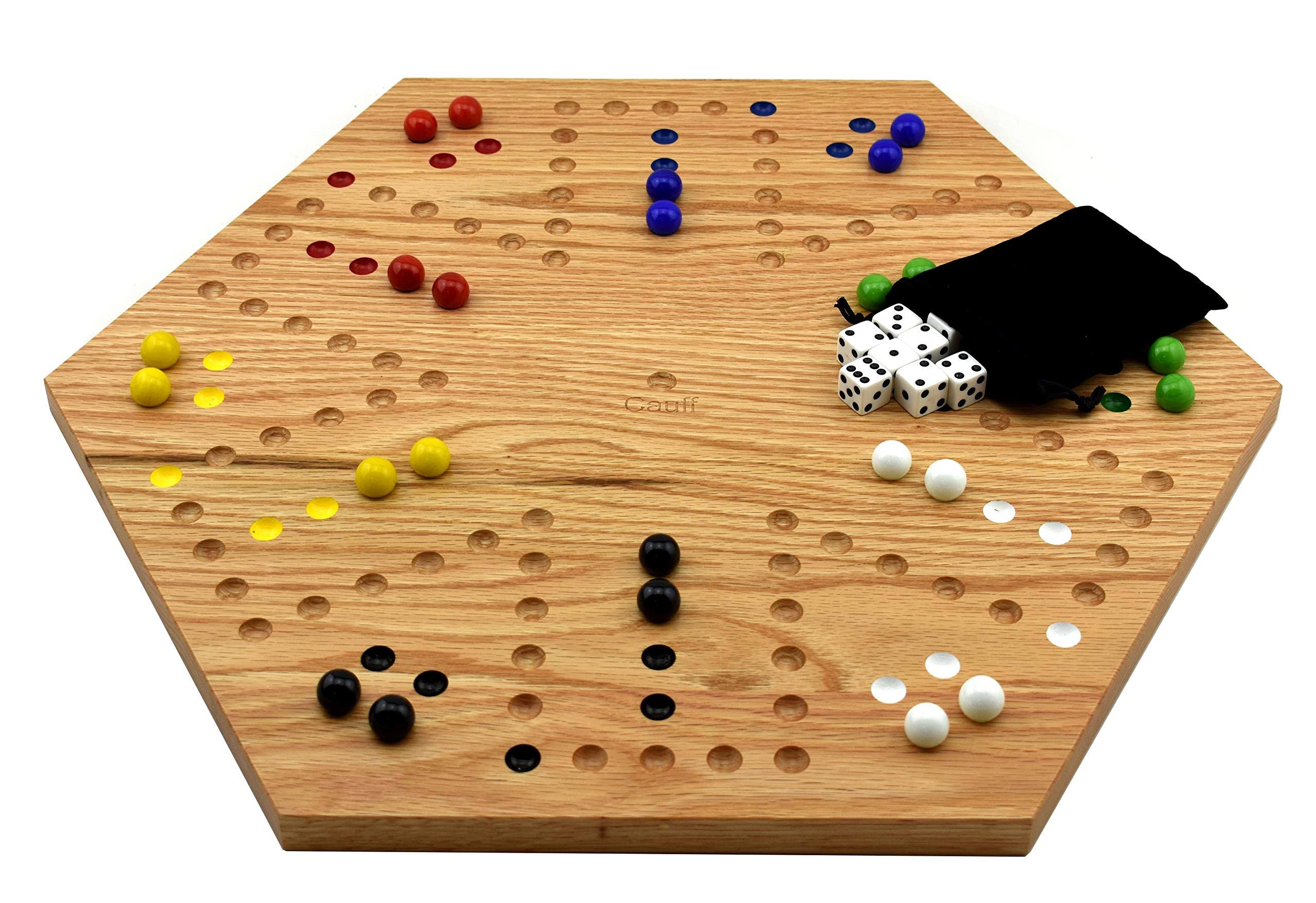 Cauff Solid Oak Double Sided Aggravation Marble Board Game Hand Painted 16 inch
