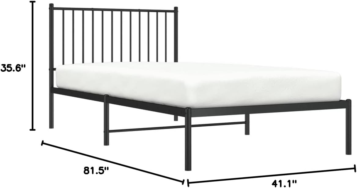 Asomie Indoor Fashion Furniture Beds Accessories Metal Bed Frame with Headboard Black 39.4"x78.7"Bed Frames US Stock Fast Shipment Black