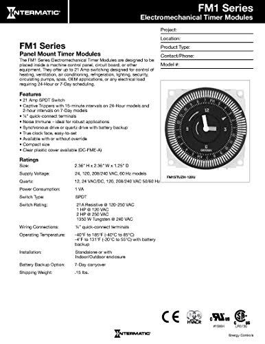 Intermatic FM1SWUZH-24U Electromechanical Timer, 7-Day, SPDT, 21A