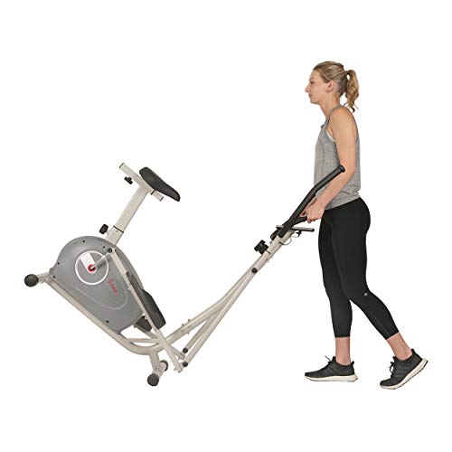Sunny Health & Fitness 2-in-1 Magnetic Elliptical Upright Bike Essential Workout, Full-Body Exercise, Adjustable Seat Plus Multi-Function Digital Monitor, Optional SunnyFit App Bluetooth Connectivity