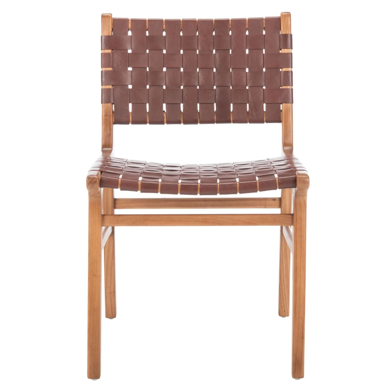 SAFAVIEH Taika Woven Leather Dining Chair, Cognac/Natural, Set of 2