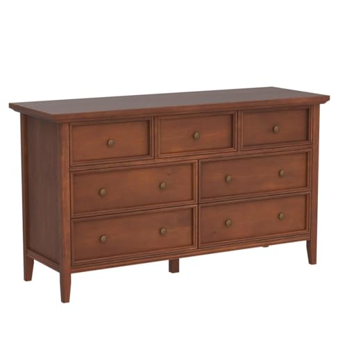IKENO White 7 Drawer Dresser for Bedroom, Modern Solid Wood Large Storage Cabinet, Simple White Chest of Drawer for Bedroom Living Room Hallway Entryway (White)