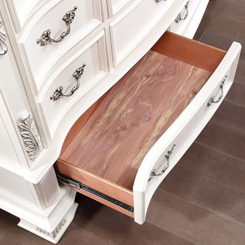 Furniture of America Clairibel Wood 5-Piece Bedroom Set, King-Size Bed with Button-Tufted Headboard, Marble Top Nightstand and Dresser & Dovetail Drawers, Box Spring Required, Pearl White