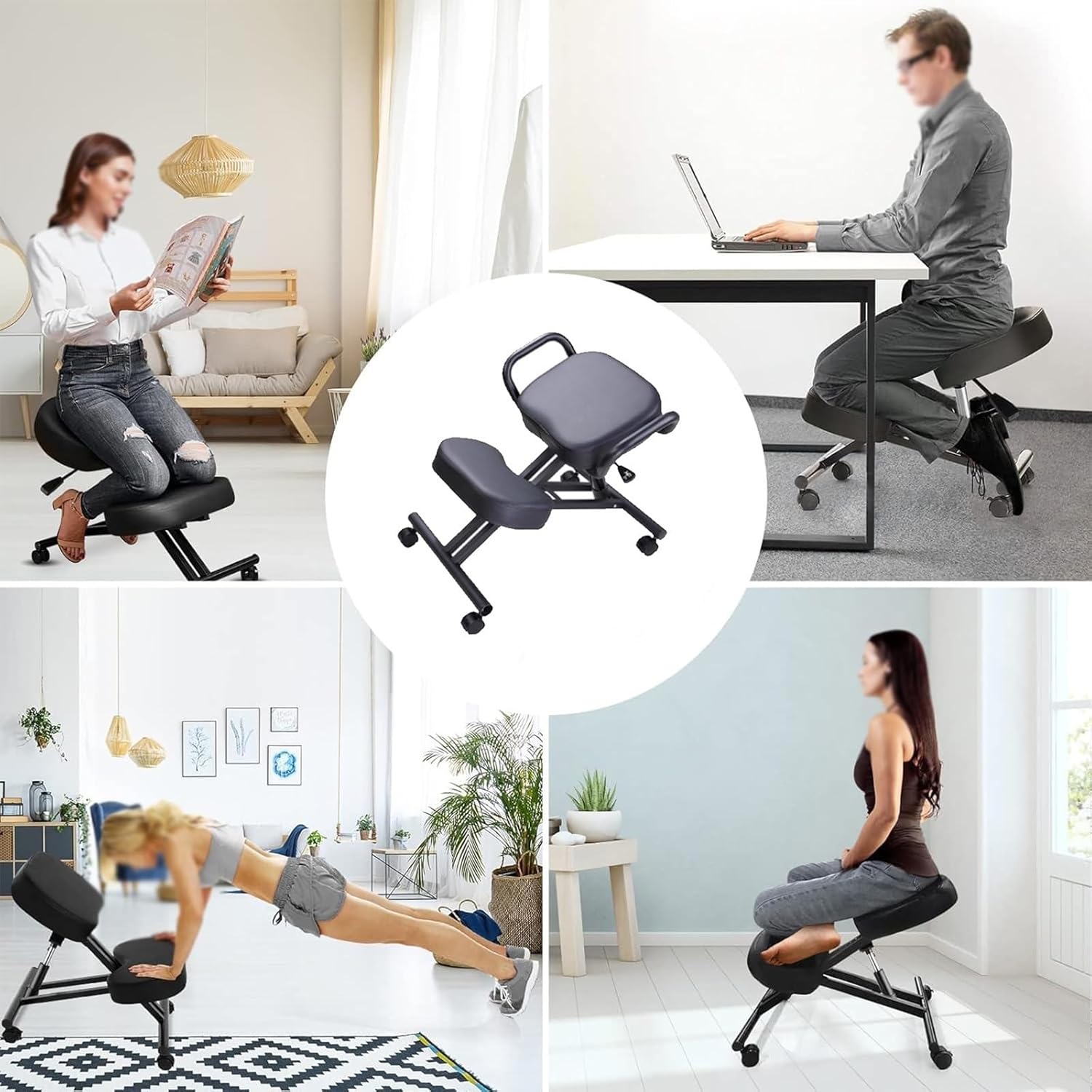 Desk Kneeling Chairs Posture Chair for Desk - Ergonomic Chair Kneeling Chair with Arm - Posture Chair for Computer Workers Yoga Lovers Meditation Fanatics - Thick Comfortable Cushions