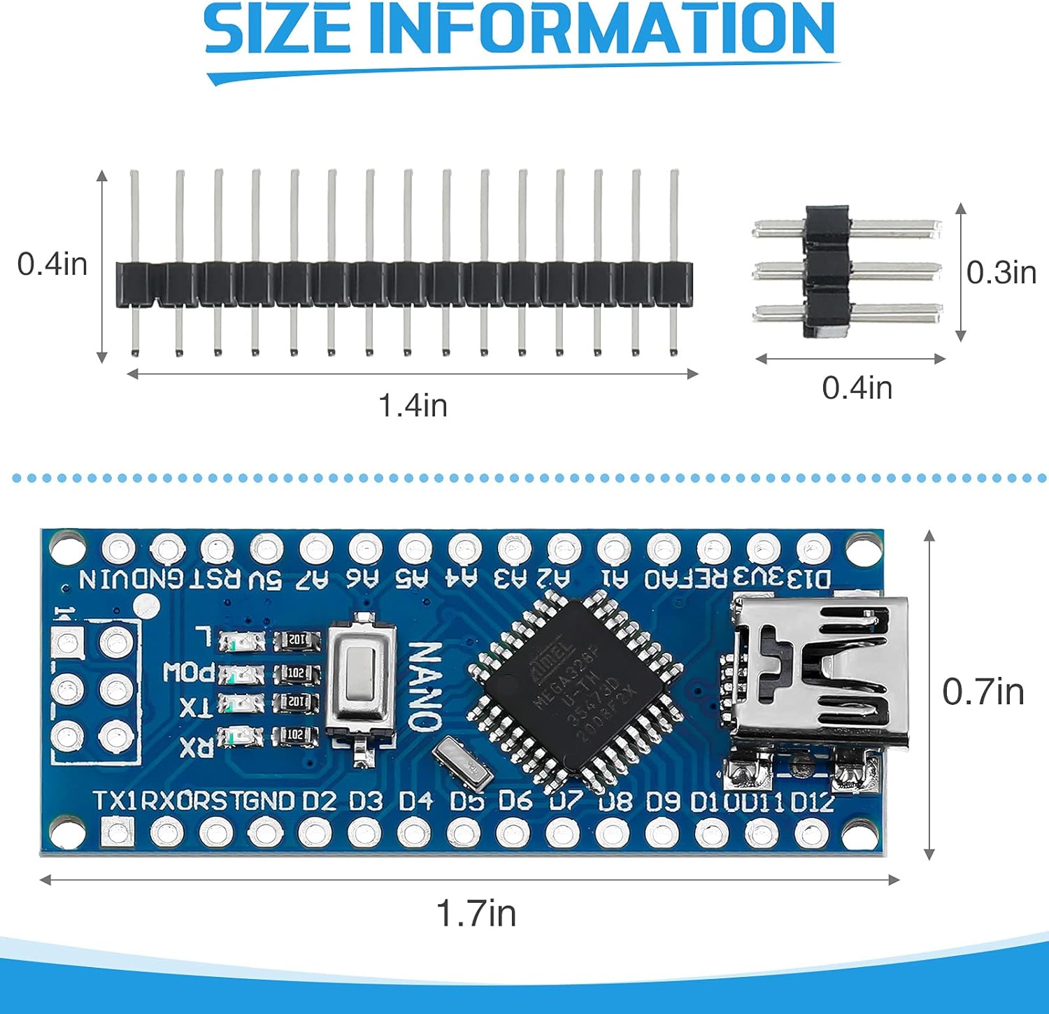 Weewooday 6 Pieces Nano Board V3.0 ATmega328P Without Cable Compatible with Arduino Nano V3.0 with Pin Headers Pin Unsoldered