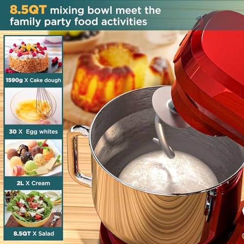 COOKLEE 6-IN-1 Stand Mixer, 8.5 Qt. Multifunctional Electric Kitchen Mixer with 9 Accessories for Most Home Cooks