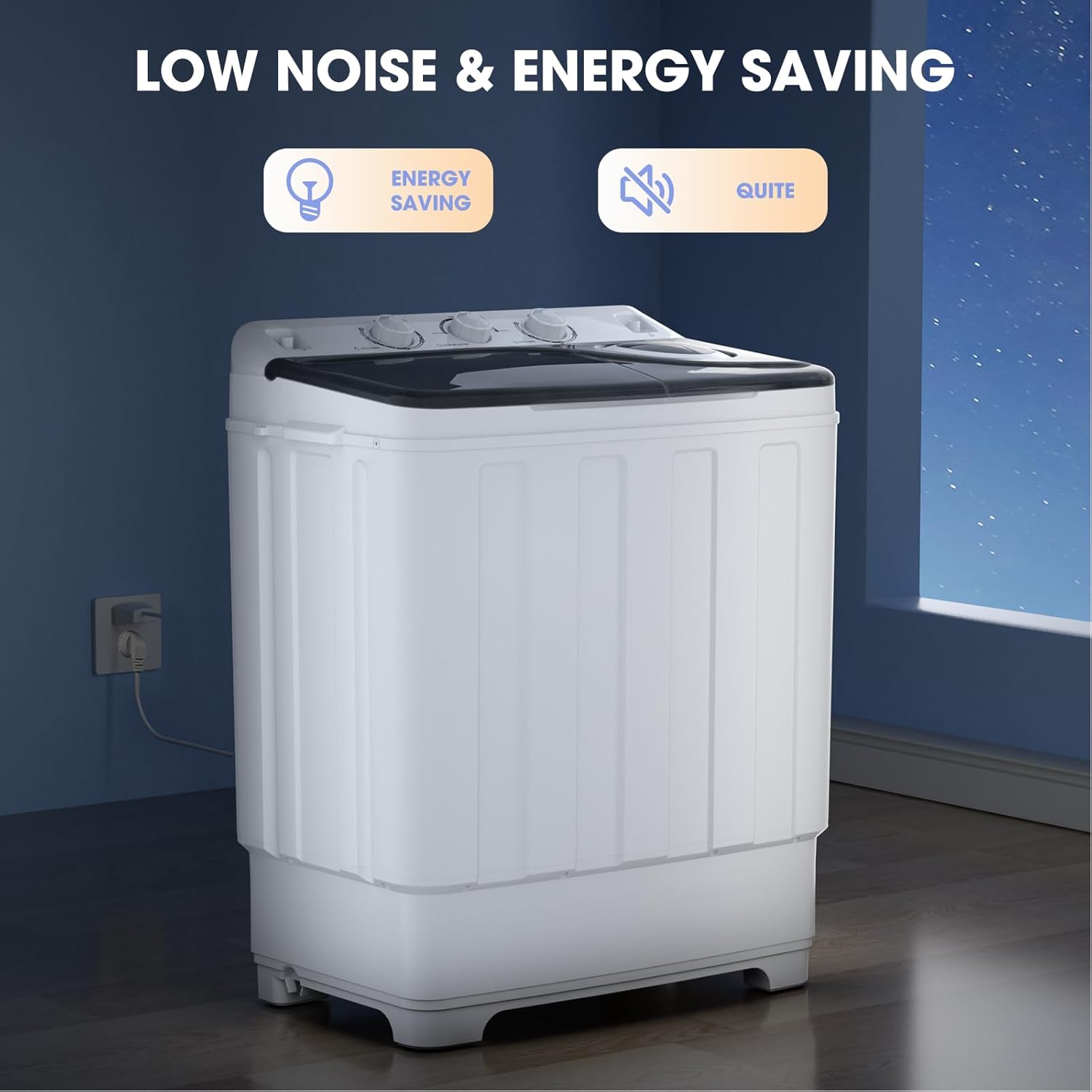 linor Portable Washing Machine, 2 In 1 Washing Machines, Twin Tub Compact Washer 28lbs Capacity, Laundry Washer with Control Knobs/Timer Function/Drain Pump, Washer and Dryer Combo for Apartment