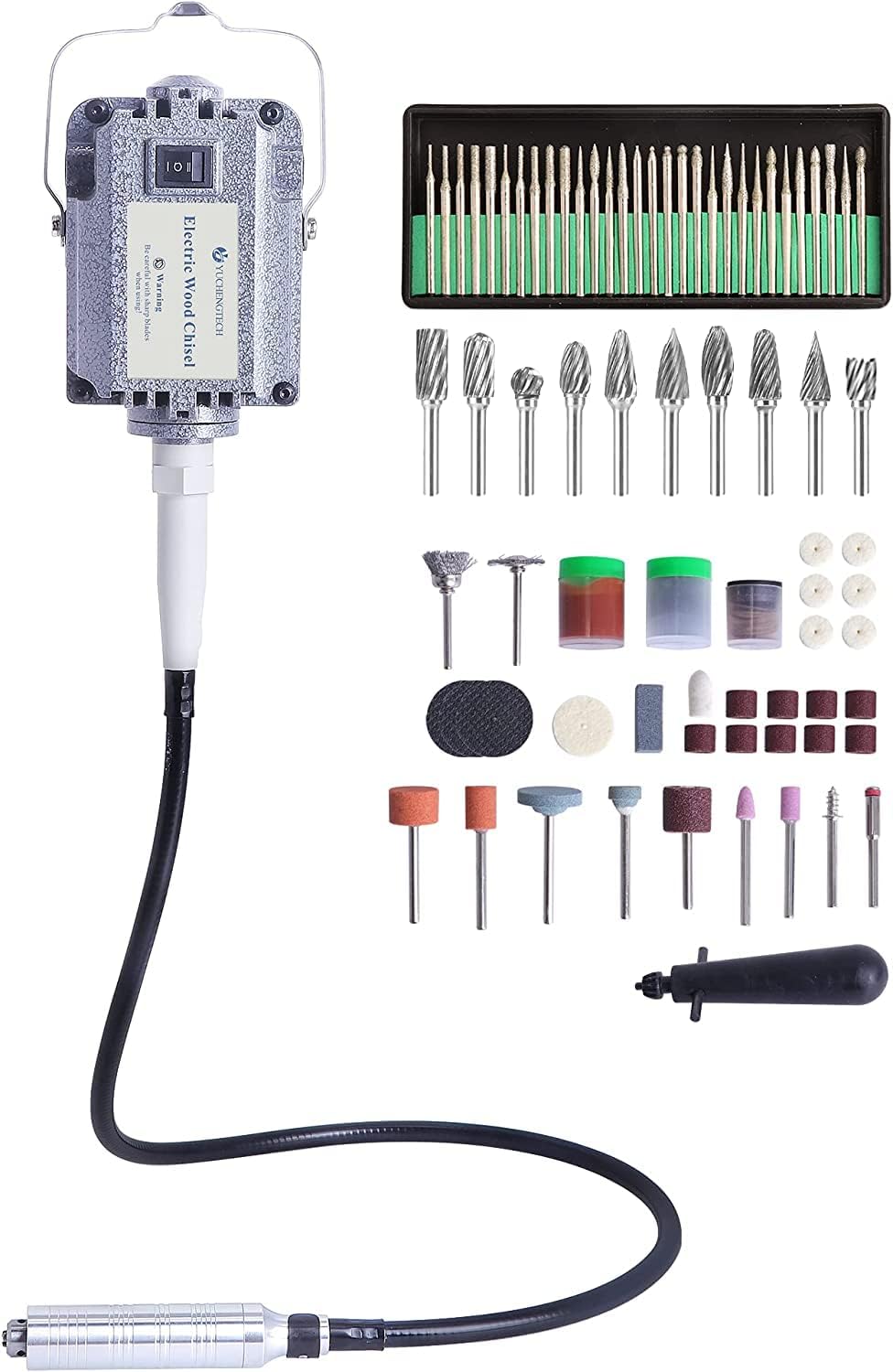 YUCHENGTECH Electric Wood Chisel Carving Tool Machine Flex Shaft Grinder Carver Rotary Tool Flex Shaft Mill Kit Machine for Wood Carving Buffing polishing Sanding 18000-20000RMP (110V)
