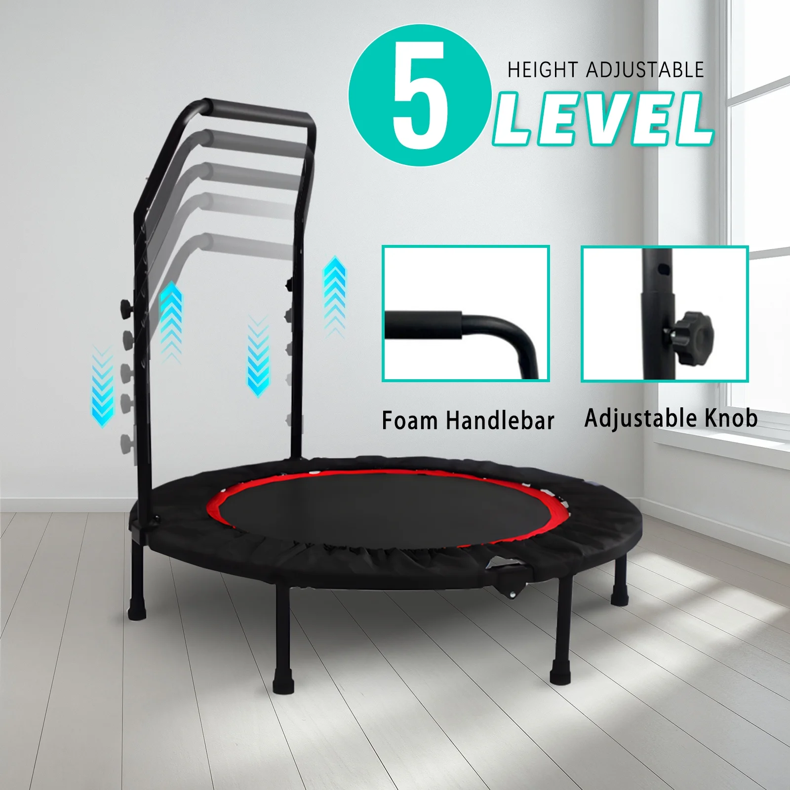 JSTUOKE 40 660lbs Fitness Mini Trampoline, Exercise Rebounder Mini Trampoline for Adults, Foldable with Adjustable Handle and 6 Support Legs