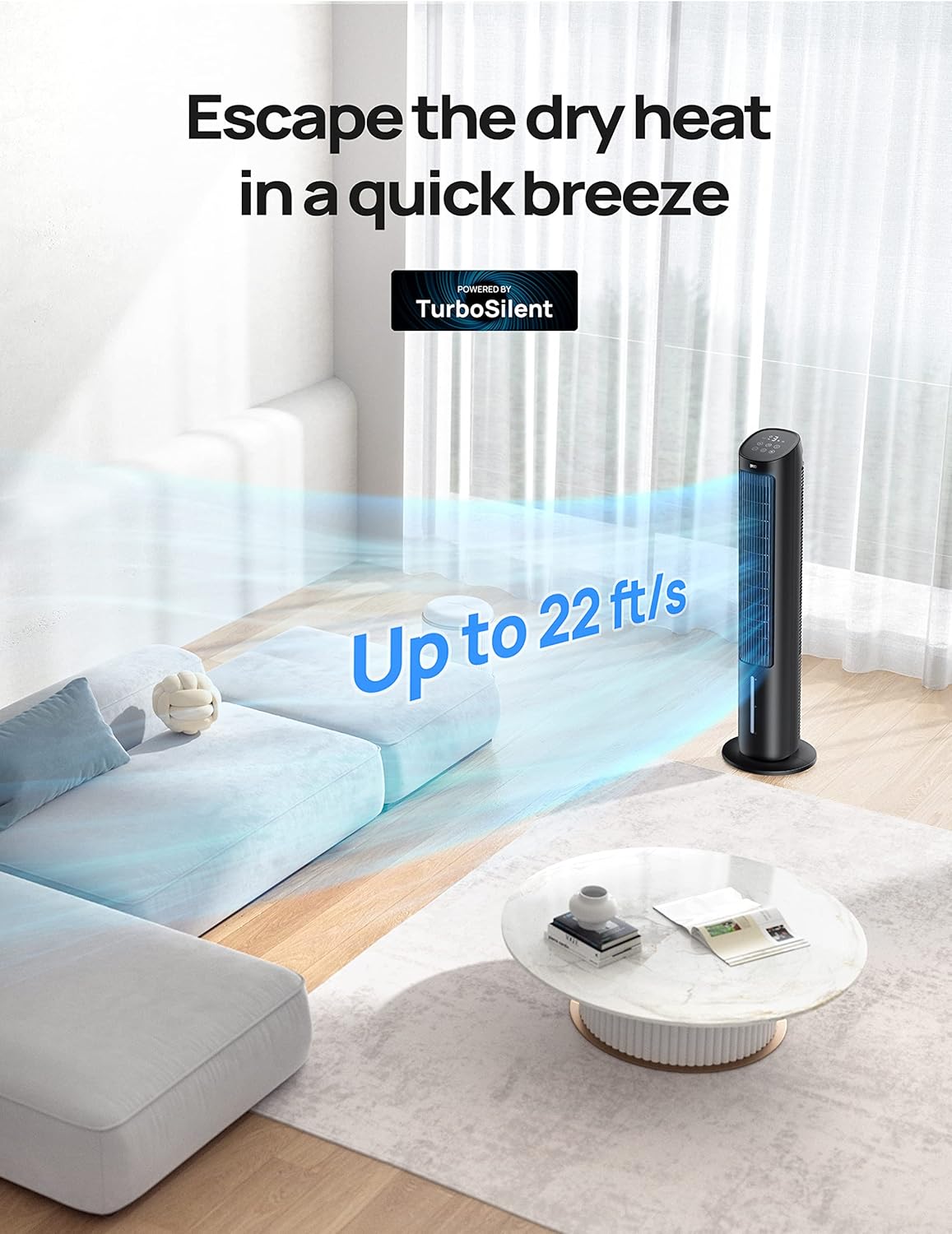 Dreo Evaporative Air Cooler, 40” Cooling Fan 2023 Upgrade with 80° Oscillating, Removable Water Tank, Ice Packs, Remote Control, 4 Speeds, 7H Timer, Personal Swamp Cooler for Room Home Office