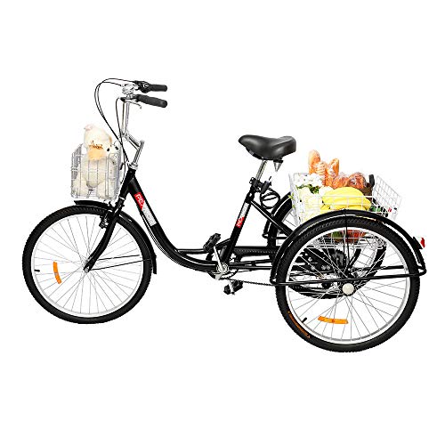 PEXMOR Adult Tricycle 7 Speed, 24/26 Inch 3 Wheel Bikes Tricycle for Adults, Adult Trike for Women/Men/Seniors, Three Wheel Cruiser Bike w/Folding Front & Rear Basket for Shopping/Recreation/Picnic