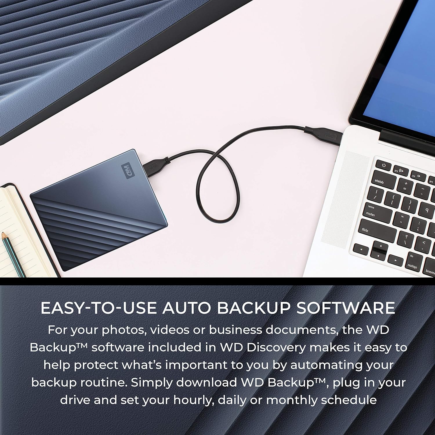 WD 2TB My Passport Ultra USB 3.0 Type-C Slim Portable External Hard Drive (Blue) + Compact Hard Drive Case (Navy Blue)