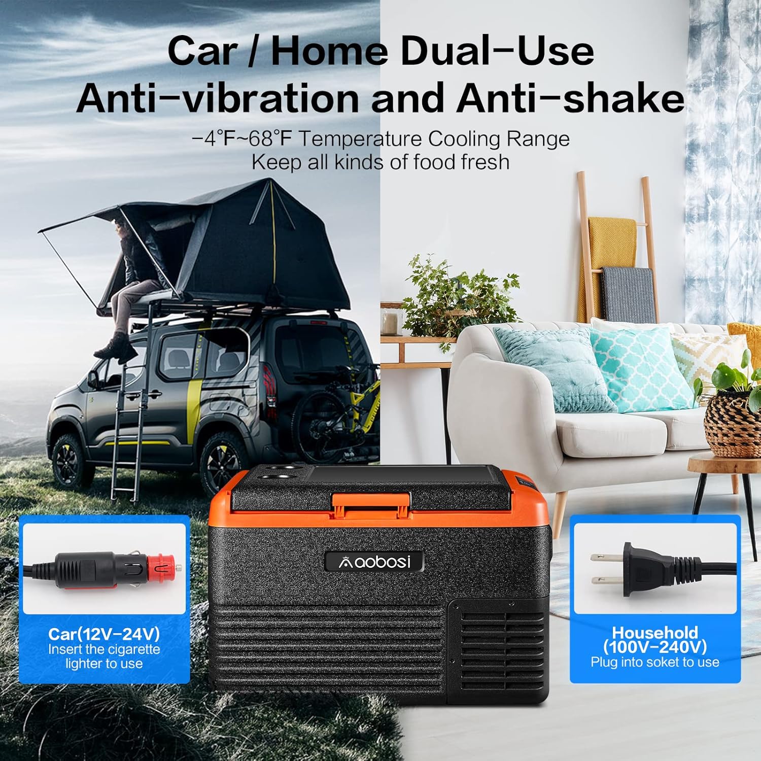 AAOBOSI 12 Volt Car Refrigerator 32 Quart (30L) RV Portable Refrigerator Freezer Single Zone APP Control Car Fridge -4℉-68℉ Electric Compressor Cooler 12/24V DC & 100-240V AC for Car, Camping,Truck,RV and Home Use
