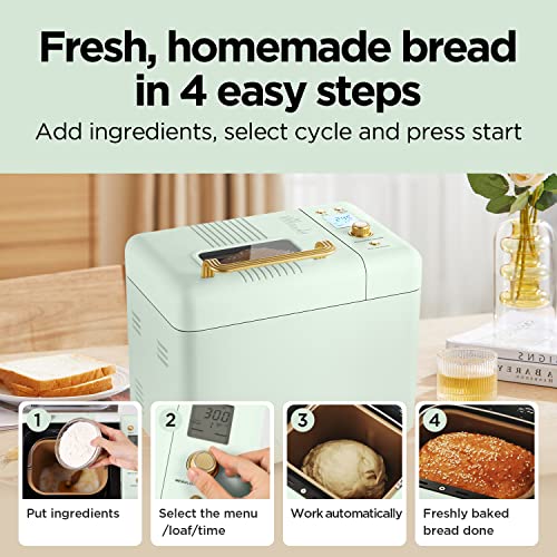 Neretva Bread Maker Machine, 15-in-1 2LB Automatic Breadmaker with Gluten Free Sourdough Setting, Auto Nut Dispenser