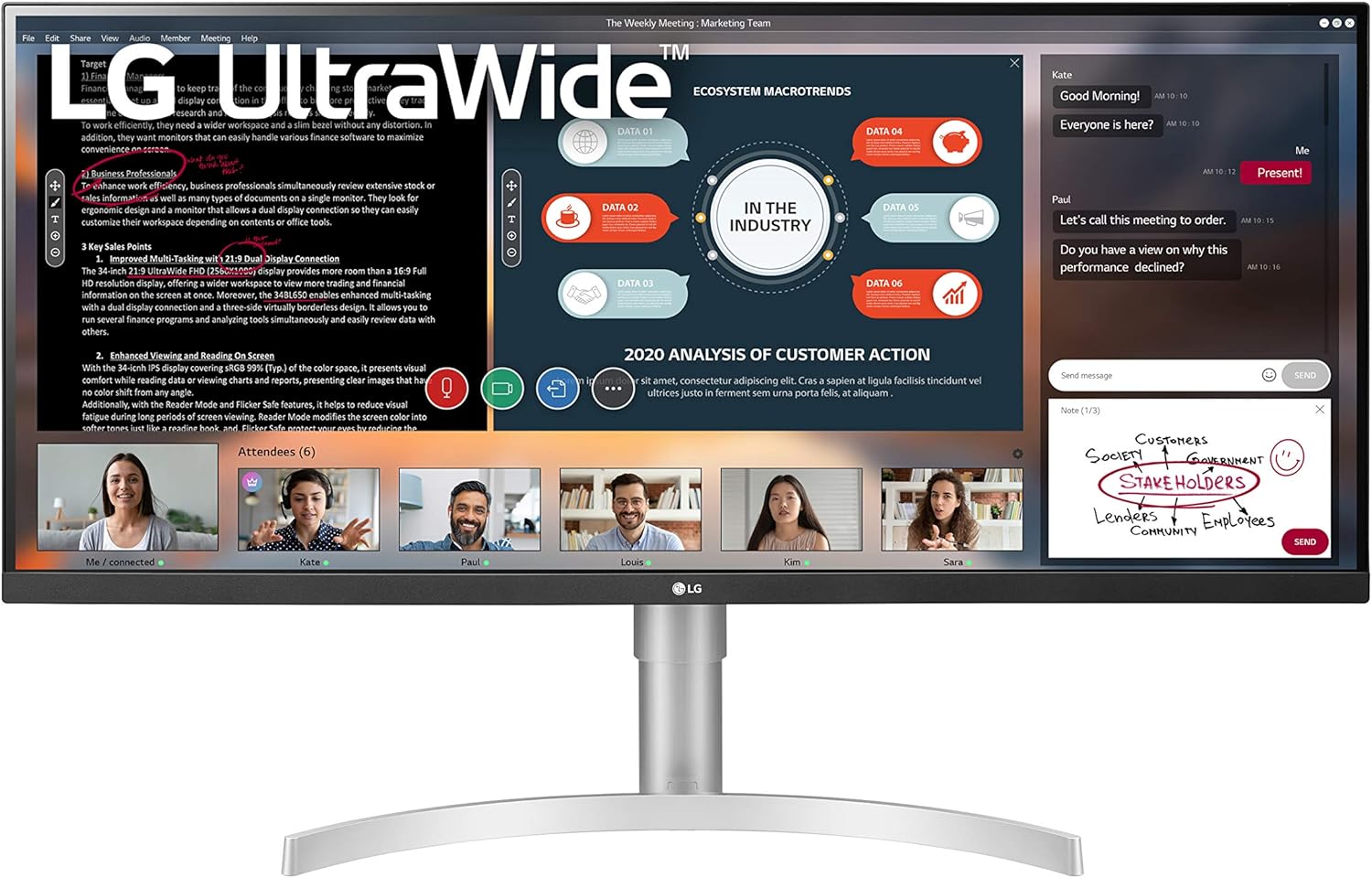 LG 34WN650-W UltraWide Monitor 34" 21:9 FHD (2560 x 1080) IPS Display, VESA DisplayHDR 400, AMD FreeSync, 3-Side Virtually Borderless Design - Silver
