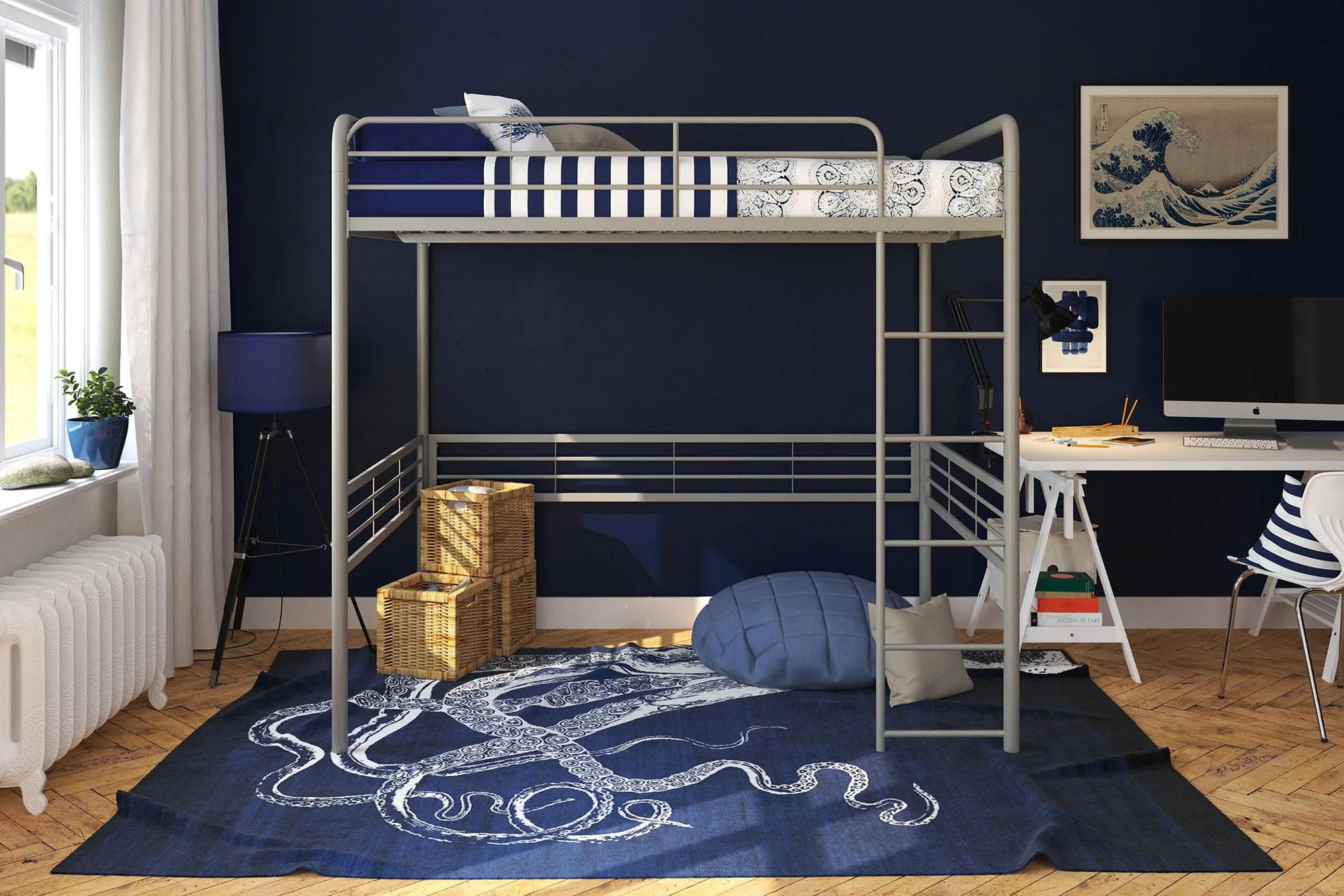 DHP Tommy Full Metal Loft Bed, Silver