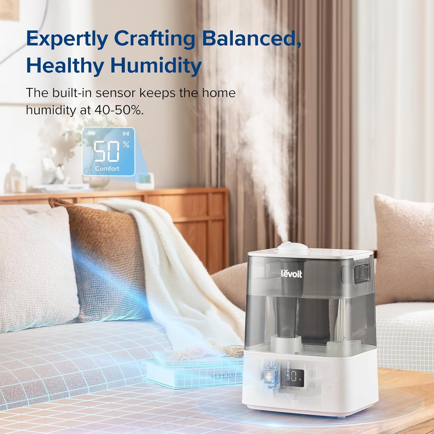 LEVOIT Humidifiers with 6L & 2.5L Tanks, Smart App Control, Ultra Quiet, Easy Top Fill, Auto Shut Off, Large Room Home Bedroom Baby Plants