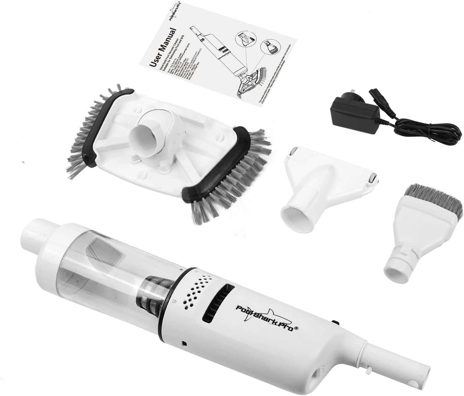 POOL SHARK PRO Cordless Pool Vacuum 90 Mins of Strong Suction for Deep pool Cleaning, Handheld Rechargeable Swimming Pool Cleaner with Roller and Heavy Duty Brushes for Inground and Above Ground Pools