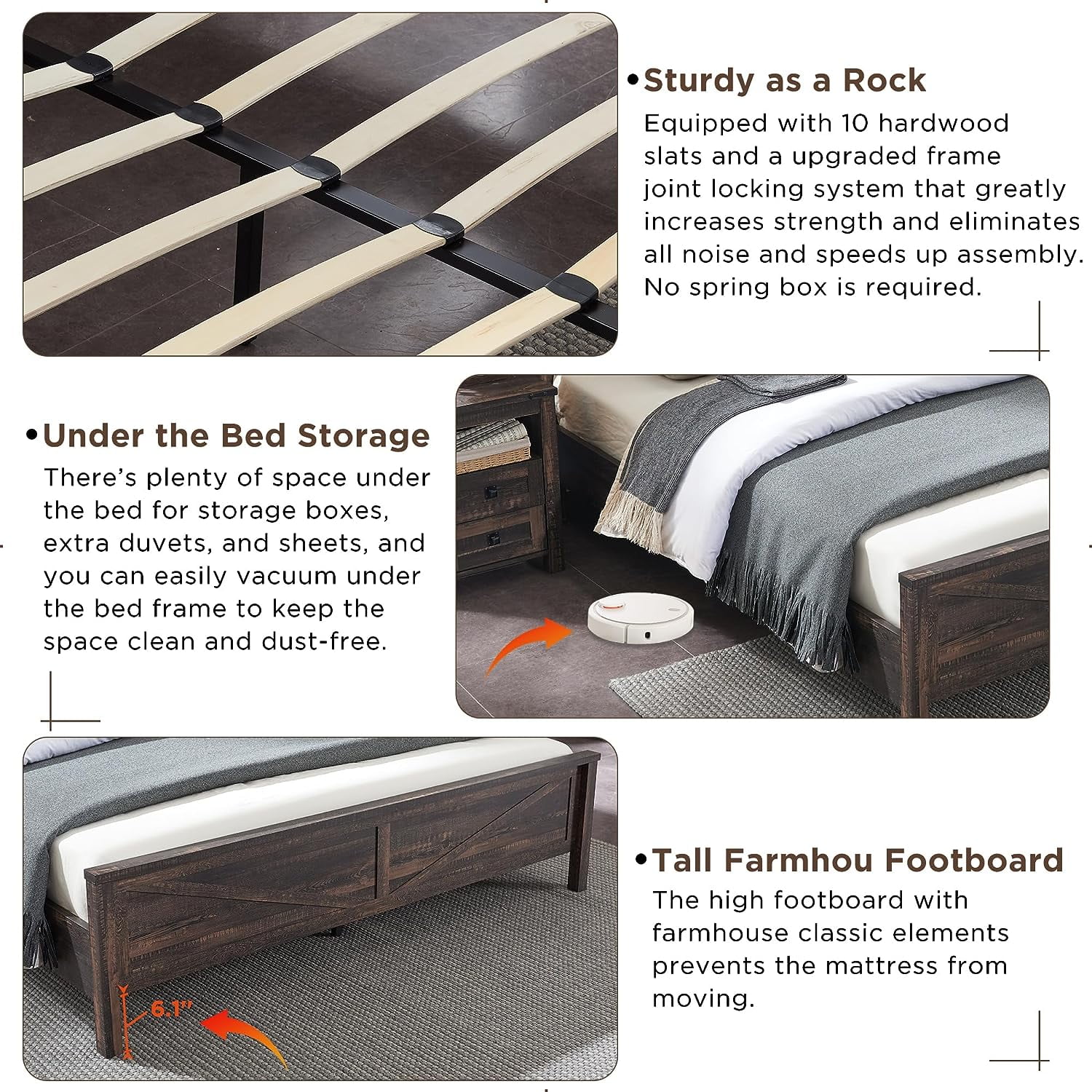 OKD Modern Farmhouse Full Platform Bed with Bookcase Headboard Storage and Charging Station, No Box Spring Needed, Anitique White Finish